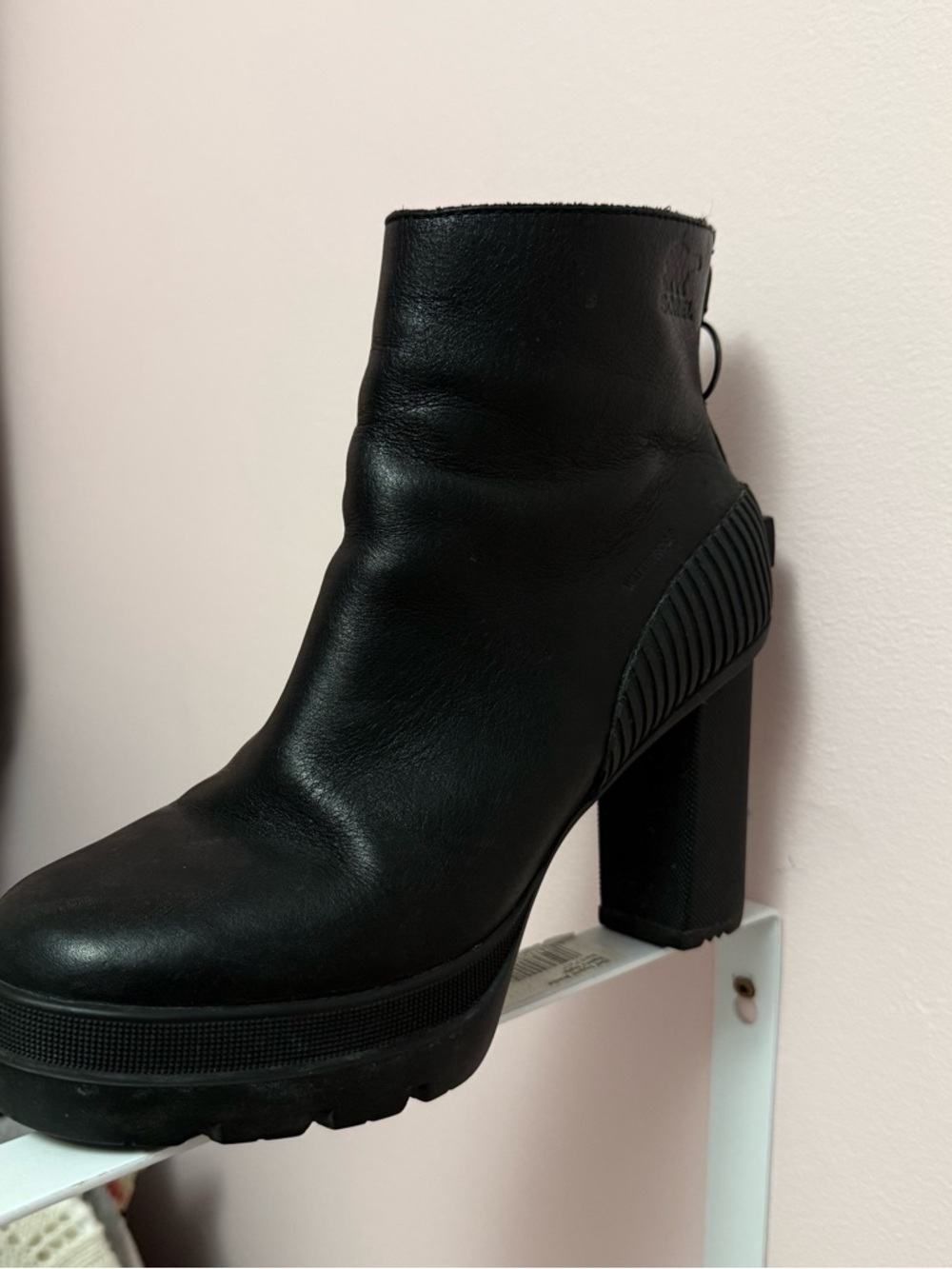 Black Leather Platform Ankle Boot - Women